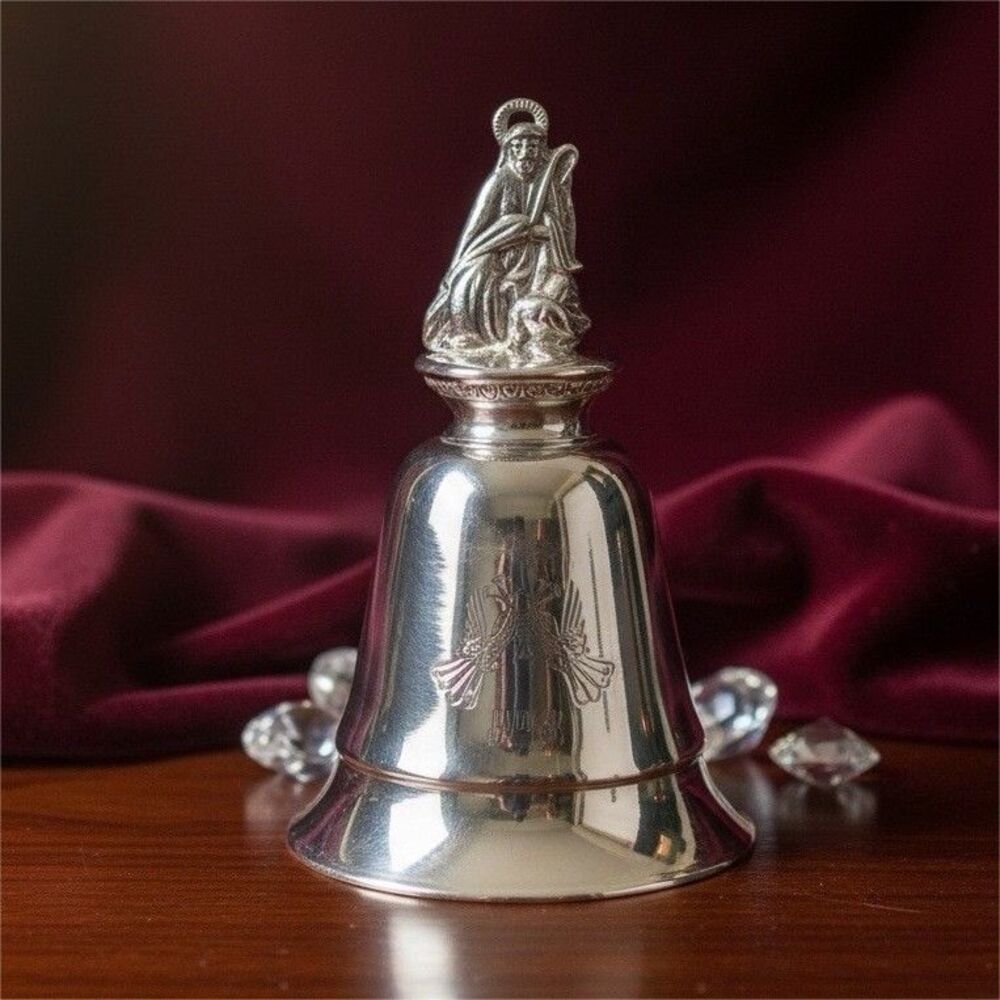 Silver Plated Metal Bell Nativity Scene with Mary Christmas Collectible Engraved